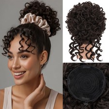 Afro Puff Drawstring Ponytail Kinky Curly Synthetic Hair Extension Chignon Bun