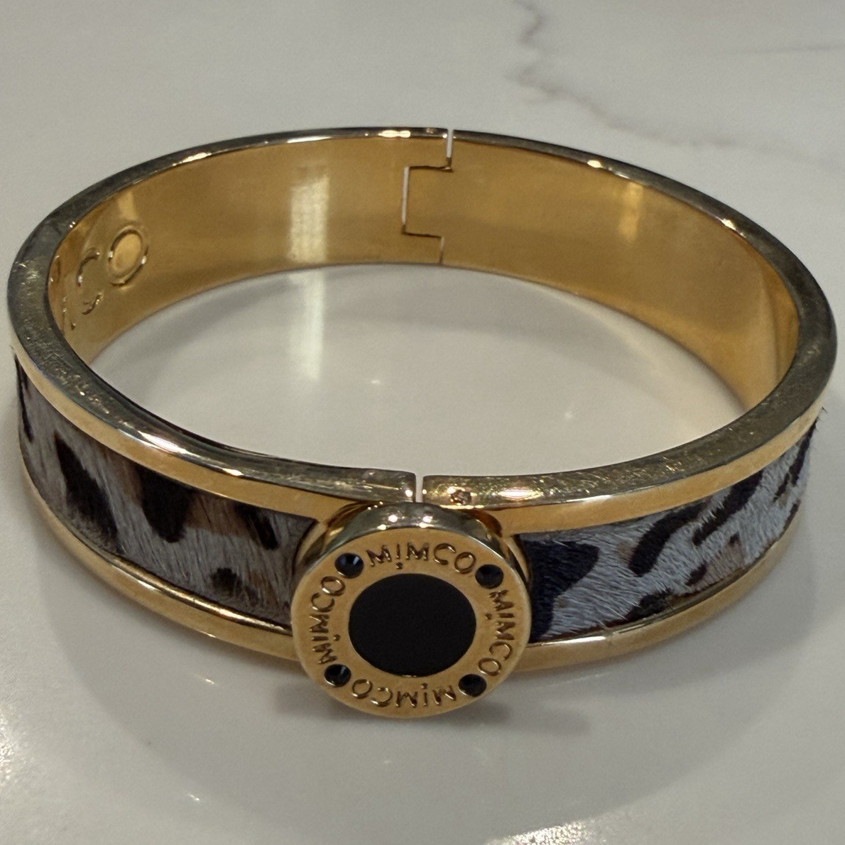 Mimco Gold Tone Hinged Bangle Cuff Bracelet Anima… - image 1