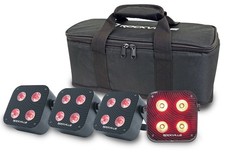 Rockville 4 PACK MINI IR4 Black DJ/Party Par Wash Up Lights Wireless DMX App Bag