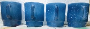 Anchor Hocking Fire-King Blue Speckled Glass Mugs Set of 4, Stackable, Vintage