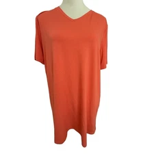 EILEEN FISHER Women's Viscose Jersey V-Neck T-Shirt Dress Small Coral