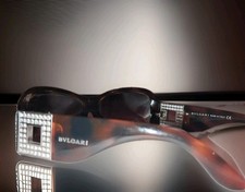 BVLGARI Tortoise Square Rhinestone Crystal Sunglasses Brown Italy Luxury
