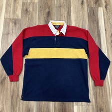 Vintage 90s Land  s End Color Block Fleece Rugby Shirt, Large