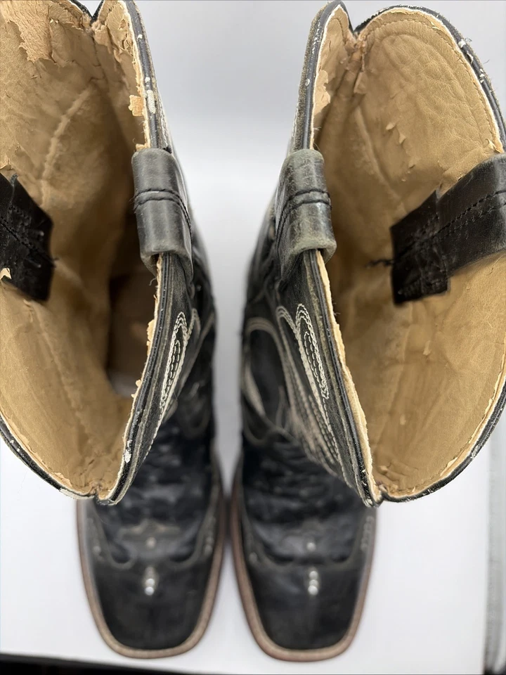 Roper Cowboy Boots Womens 8.5 Square Toe Black Embellished Leather Distressed - Image 4 of 4