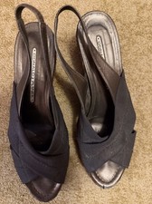 Donald J Pliner Sandals Womens 9 M Casual Slip On Cork Wedge Slide Black Fabric