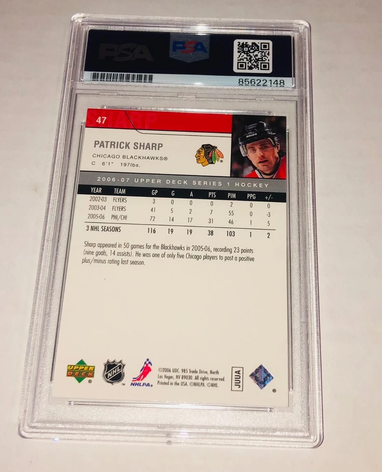 Patrick Sharp 2006-07 Upper Deck #47 Signed Card Auto PSA RARE C - Image 2 of 2