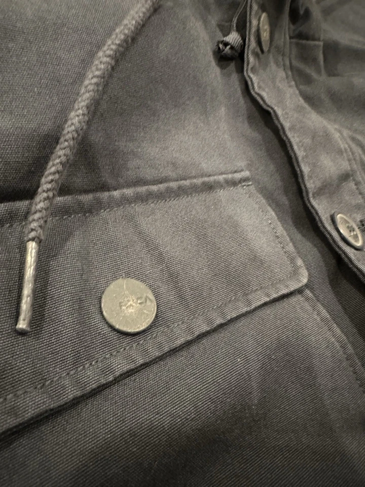 Mens RVCA Field Jacket Size Large Navy Blue Pockets Hooded - Image 2 of 4