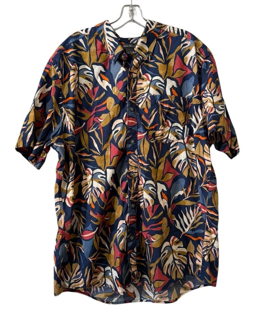 Eddie Bauer Classic Fit Men Sz XL Button Down Hawaiian Tropic Short Sleeve Shirt