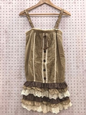 Liz Lisa Mori Kei Ribbon Tiered Frill Camisole Dress Women s Free Size Used 6F