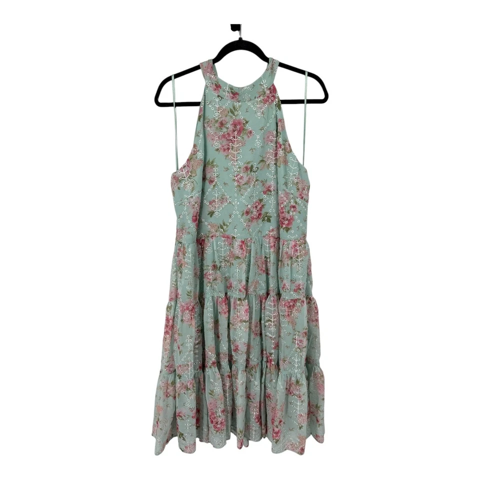 Eliza J floral halter mini tiered floral dress light green size 16 - Image 2 of 4