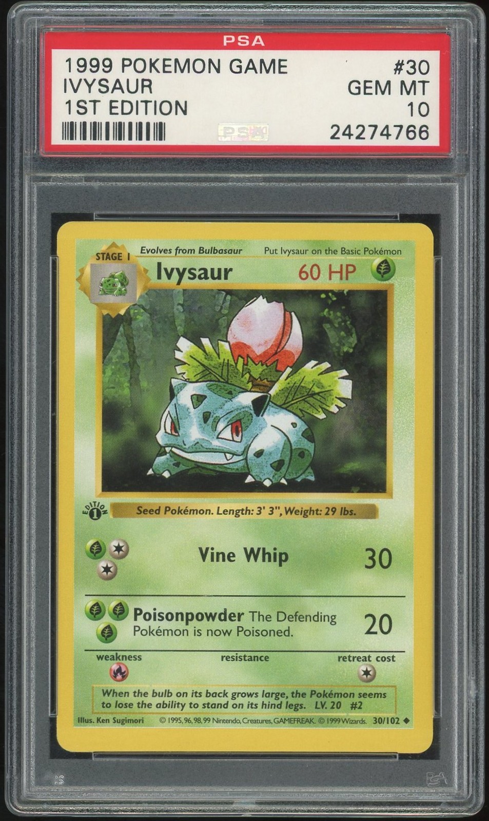 1999 Pokemon Game Ivysaur #30 GEM MT PSA 10 1st Edition