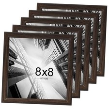 8x8 Picture Frame Set of 5, Wooden frames 8X8in -5Pack Walnut Woodgrain
