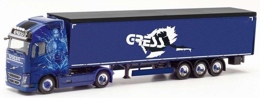 Miniature Herpa Volvo FH Globetrotter 4x2 HO 1/87 remorque 3 assen camion Gress