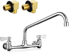 Commercial Sink Faucet Swivel Spout 12" Center Wall Mount Kitchen Faucet Chrome