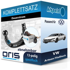 Für VW Arteon Fließheck 17- ORIS Anhängerkupplung abnehmbar + 13polig E-Satz AHK