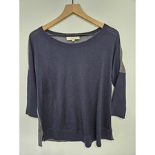 Ann Taylor Loft Merino Wool Blend Colorblock Sweater Navy Gray Boat Neck Medium