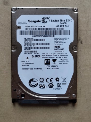 Seagate ST500LM000 500GB + 8GB NAND 2,5" SSHD Festplatte 5400rpm SATAIII 09/2014