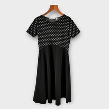 Dorothy Perkins Maternity Dress 10 Black White Polka Dot Spotted Midi Fit Flare