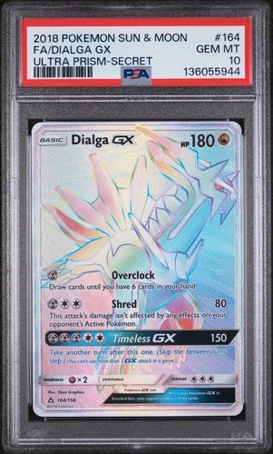 2018 POKEMON SUN & MOON ULTRA PRISM SECRET #164 FULL ART/DIALGA GX PSA 10
