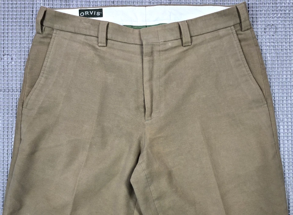 Pantalones Orvis Para Hombres 36x31 Algodón 5 Bolsillos Brisbane Musgo Moleskin Beige Campo Suave Foto 3 de 4