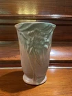 Vtg 1930's Nelson McCoy Pottery Vase Leaves & Berries 6" Tan & Green With Chip