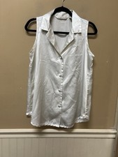 VTG Victorias Secret Satin Pajama Button Down Top Sleeveless Ivory Heart Label M