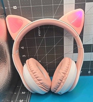 Bluetooth 5.0 Wireless Gaming Headset Foldable LED Cat Ear Headphones Purple 