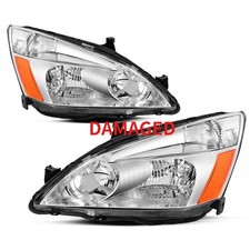 Pair Headlights Assembly For 2003-2007 Honda Accord 24dr Chrome Amber
