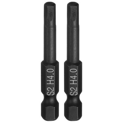 2pcs Flat Hex Screwdriver Bit H4.0 Magnetic Tip 1/4'' Shank 2'' Long Black