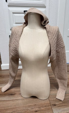 River Island Womens BOLERO CARDIGAN WITH HOOD Ribbed Knit Beige Size S