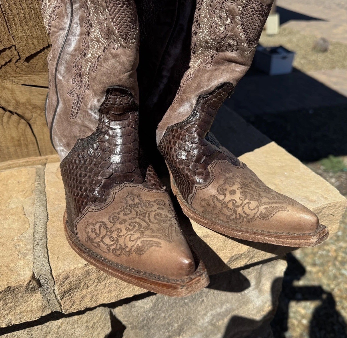 Corral Python Brown Leather Western Cowboy Boots … - image 6