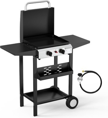 20000BTU Propane Griddle w/Lid and Ignition,Standing Flat Top Gas Grill w/Porta