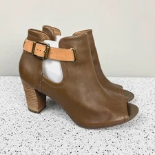 Clarks Shira Nicole Womens 11M Brown Leather Peep Toe Ankle Boots Booties Boho
