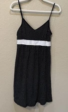 One Step Up Y2K Mini Dress Black White Polka Dot Spaghetti Strap V-Neck Sz S