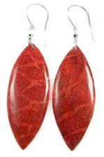 Oval Natural Red Coral Earrings, Handmade Dangle Drop Coral Earrings, Seashell