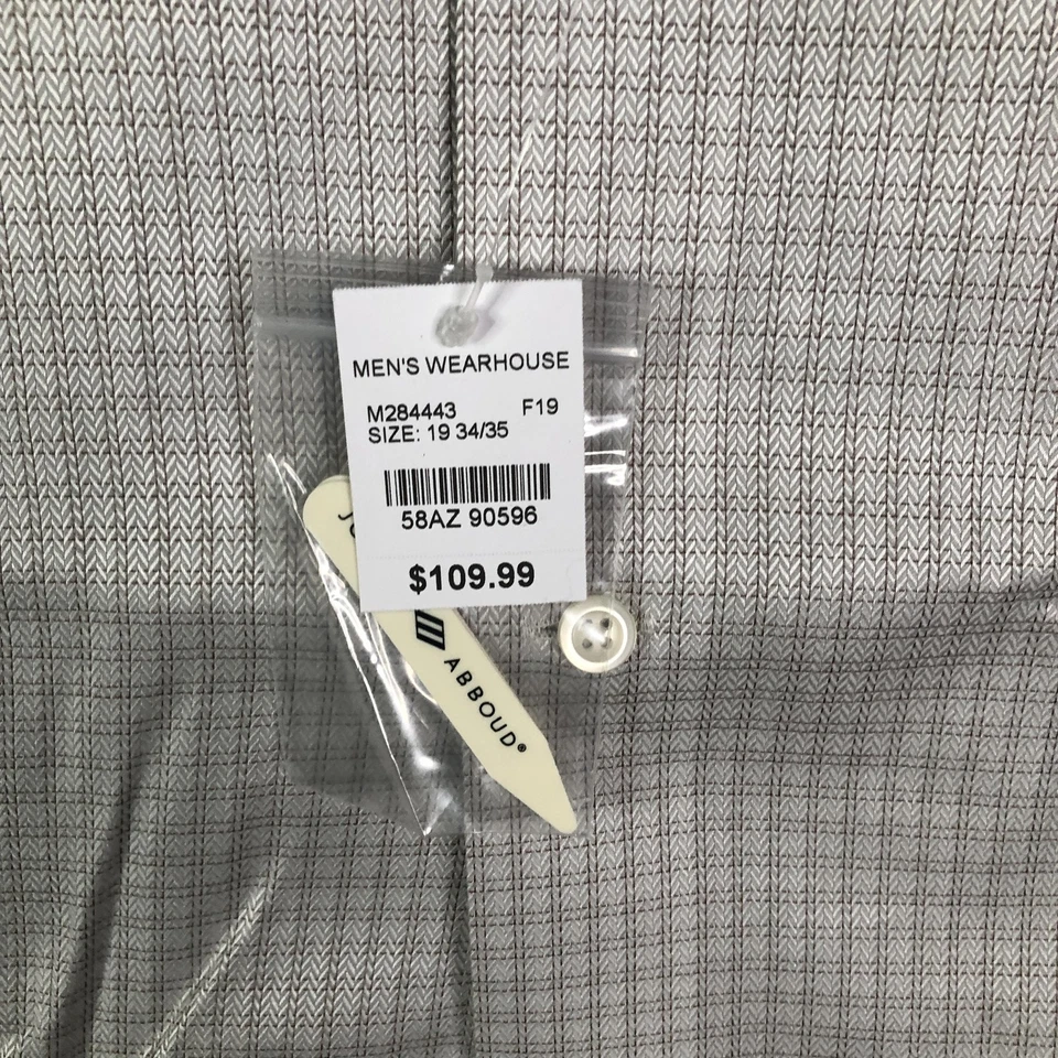 Camisa Joseph Abboud Para Hombre 19 34/35 Gris Cuadros Algodón Egipcio Sin Hierro Ajuste Moderno Foto 4 de 4