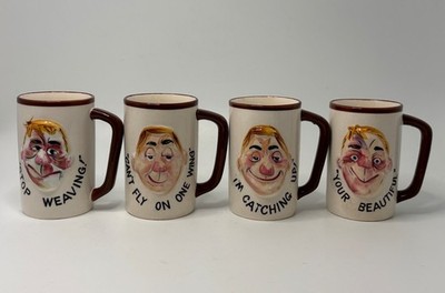Set of 4 Enesco 3D Drunk Character Face Beer Mugs