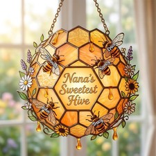 Personalized Bee Hive Suncatcher, Custom Grandma Gift with Grandkids Names