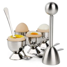 Egg Cracker Topper Set Soft Hard Boiled Eggs Separator Holder Include 4 Egg Spoo