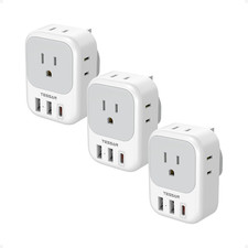 Type G Adapter for Travel 3 Pack, US to UK Plug Adapter with 4 Outlets 3 USB Po