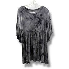 Urban Outfitters Baza Ruffle Mini Frock Dress Gray Black Tie Dye Babydoll M