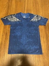 Affliction Shirt M Blue Tee Winged Cross Vintage Y2K Faded MMA Live Fast Men