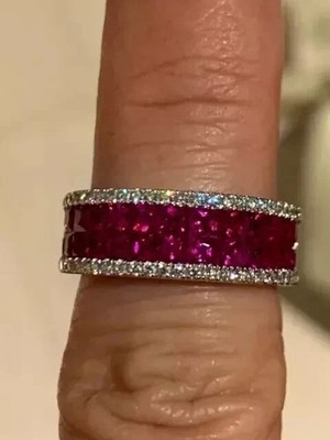 2.00 Ct Princess Cut Lab-Created Ruby Women's Wedding Band 14K White Gold Plated