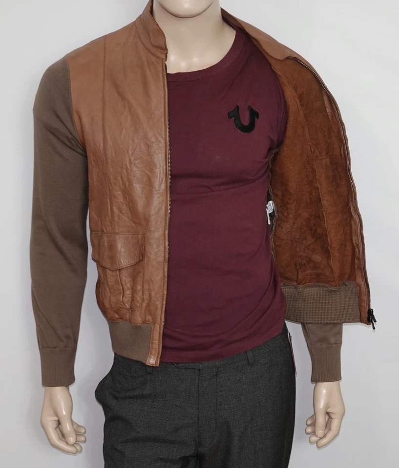New CLASS ROBERTO CAVALLI Colorblock Bomber Jacket Leather/Cotton Size 38 ITALY - Image 2 of 4