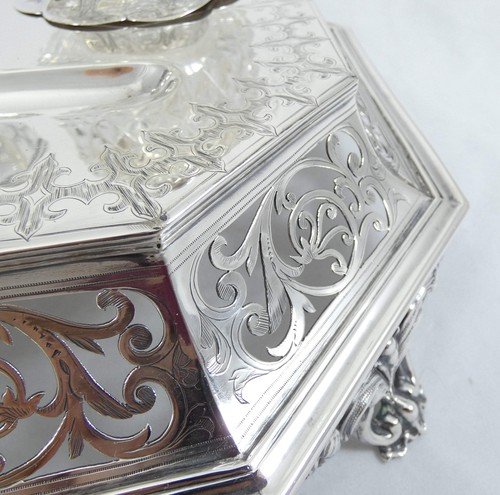 Antique Victorian 1863 Large Sterling Silver Desk Set Standish Inkwell Ink Well - Picture 14 of 17