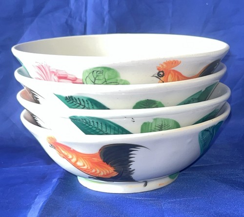 Pair of vintage Hand Painted Rooster Peony Bowls