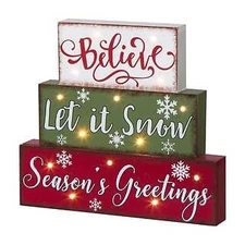 Glitzhome 11.81" L Christmas Wooden LED Lighted Block Word Sign - 10 Bulbs