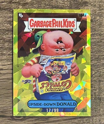 2022 Garbage Pail Kids Sapphire Yellow Refractor /99 Upside-Down Donald 184a