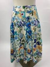 Talbots Ivory Blue Floral Pleated Aline Skirt Beautiful 8