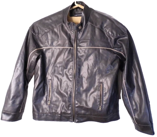 Coat Vintage  Decoded Black Vegan Leather Men's Jacket Lined Biker style Large image 2